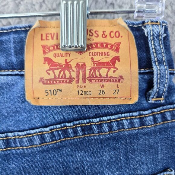 Levi's 510 Boys Skinny Jeans Size 12 REG W26 X L27 Mid Rise Blue Denim - Picture 10 of 15